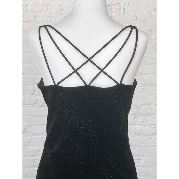 Vintage Black Velvet Sparkly Long Event Cocktail Dress 10 Whimsigoth Dark Fairy - Picture 6 of 9